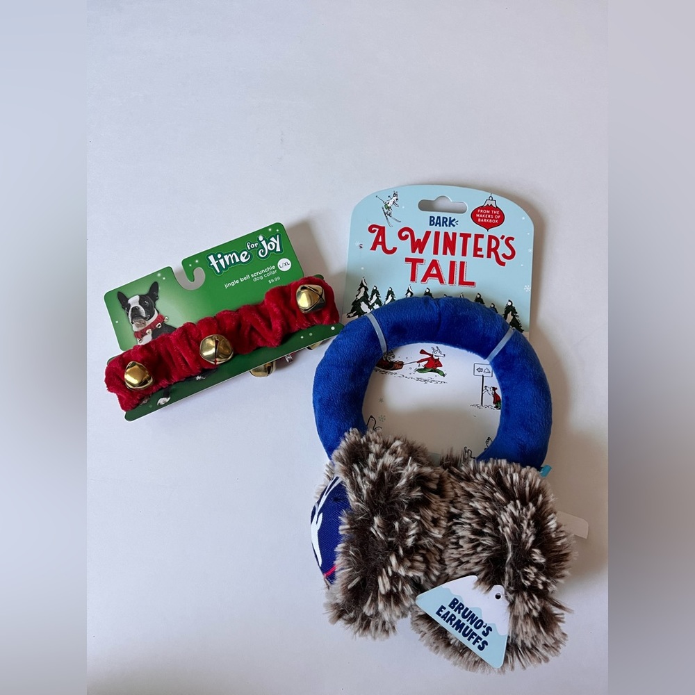 New Dog Ear Muffs & Dog Bell Collar ~ Large Dog Christmas Collar